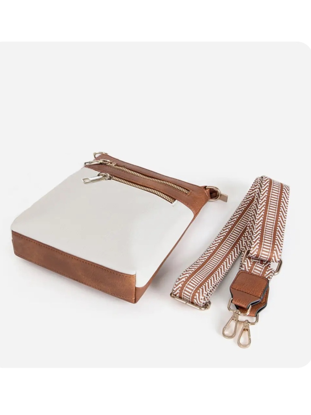 Women’s Two-Tone Crossbody Bag in White and Brown
